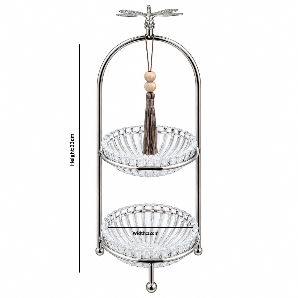 2-Tier Glass Candy Bowl with Metal Stand Silver - 12x33cm