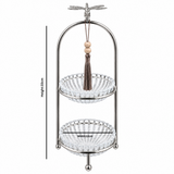 2-Tier Glass Candy Bowl with Metal Stand Silver - 12x33cm