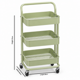 3-Tier Metal Storage Trolley with Wheels Sage Green - 73×38×28cm