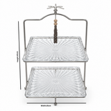 2-Tier Glass Candy Tray with Silver-Tone Metal Stand - 25×40cm