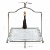 Glass Tray with Silver-Tone Metal Stand - 18×23cm