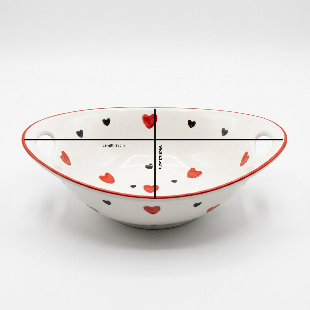 Ceramic Oval Bowl with Handles White - 23x15cm