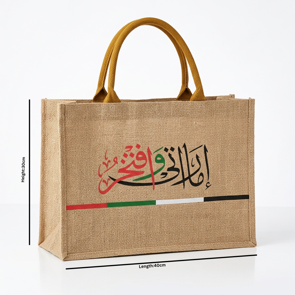 UAE-Inspired Arabic Calligraphy Jute Tote Bag - 30×40cm