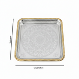 Zolten Square Gold & Silver Metal Serving Tray - 28×28 cm