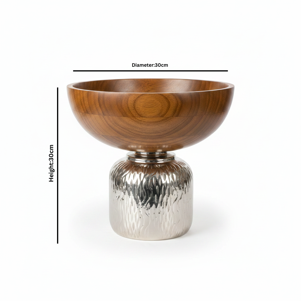 Metal Footed Wooden Bowl -30×30cm