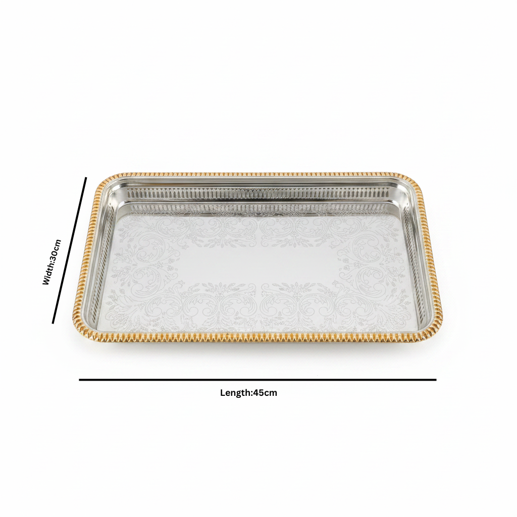 Najib Gold & Silver Metal Serving Tray - 45×30 cm