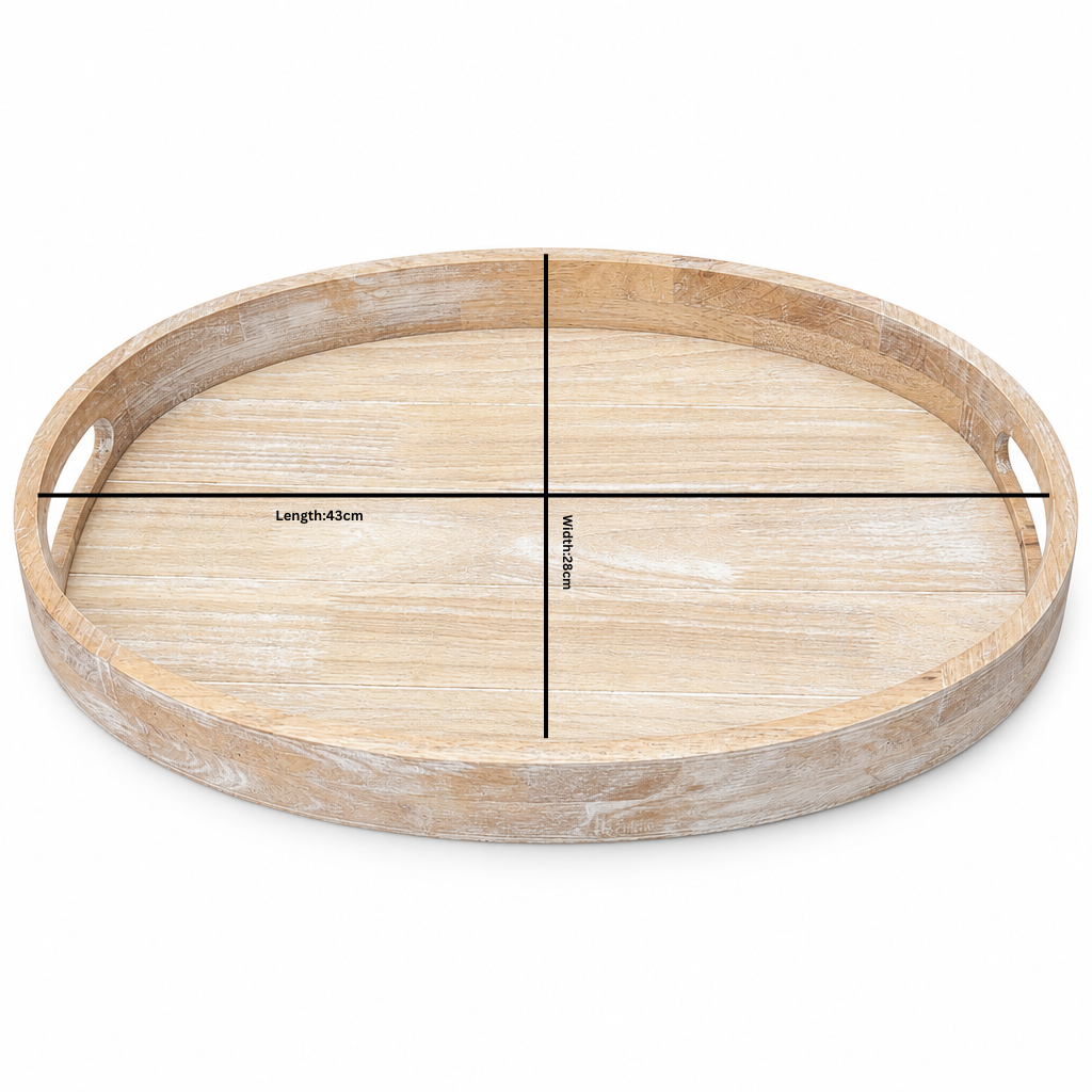Luhpar Oval Wooden Serving Tray with Cutout Handles - 43×28cm
