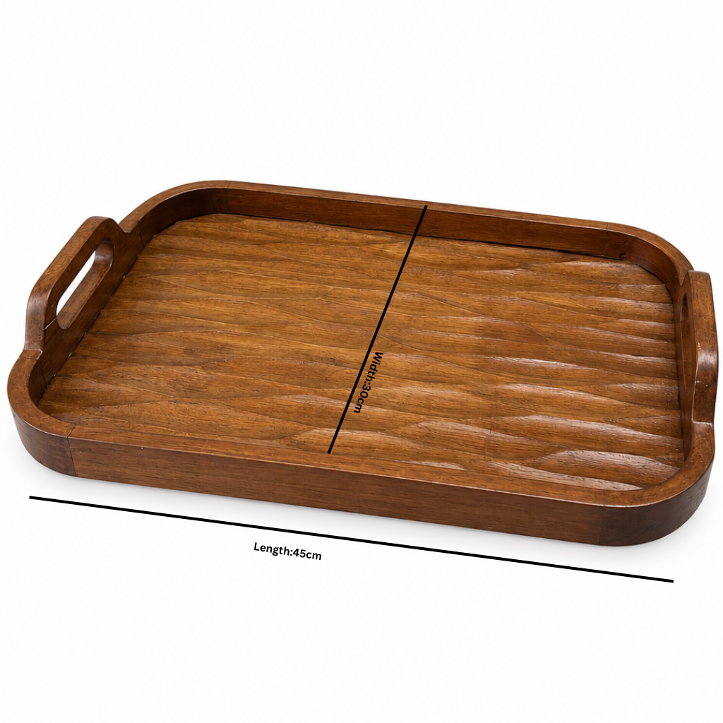 Luhpar Rectangular Wooden Serving Tray with Handles – 45×30cm