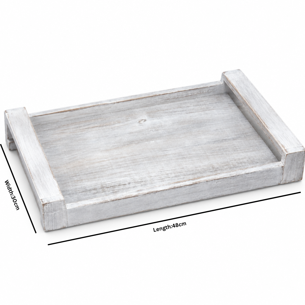Luhpar Rectangular Wooden Serving Tray with Handles - 48×30cm