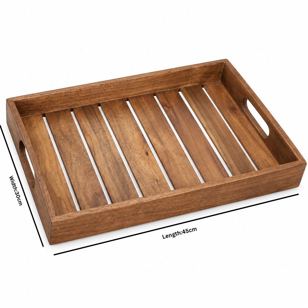 Luhpar Rectangular Wooden Serving Tray with Cutout Handles - 45×30cm