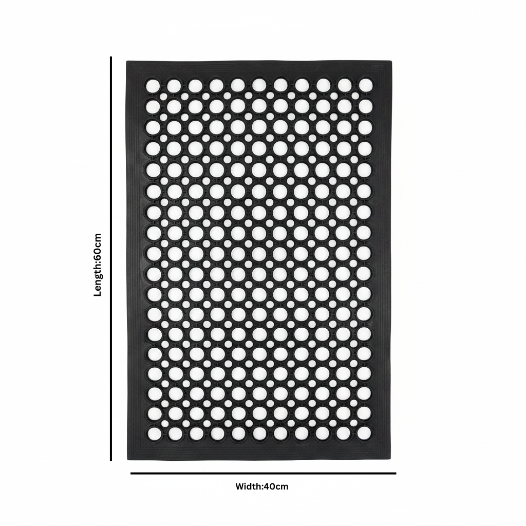 Black Anti-Slip Hollow Design Rubber Mat - 40×60 cm