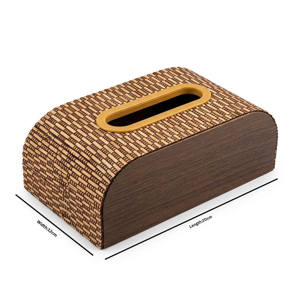 Wooden Tissue Box with Patterned Finish - 20×12cm