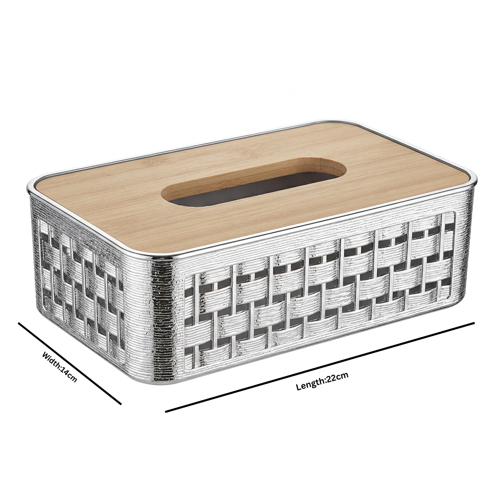Plastic and Wooden Tissue Box - 22×14cm