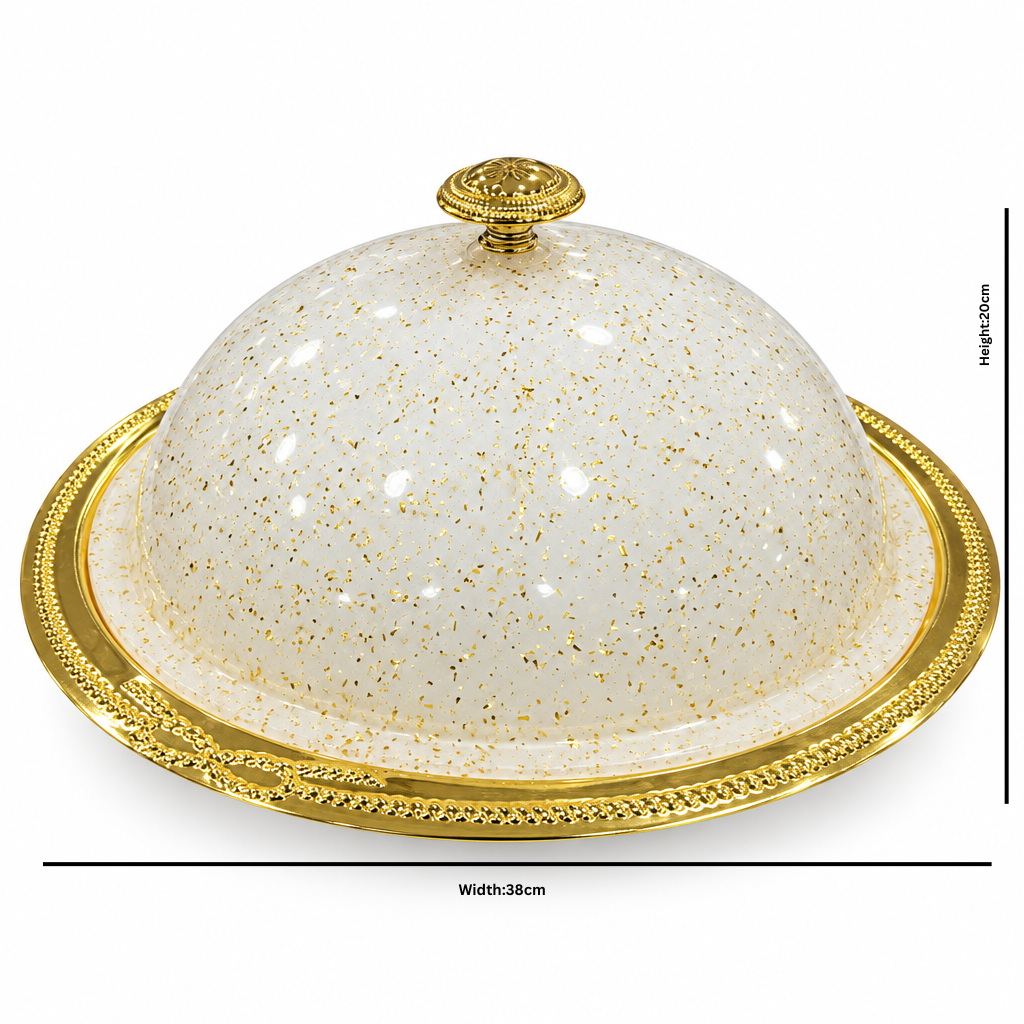Koozie Metal Serving Tray with Acrylic Lid Gold & White  – 38×20cm