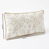 Rectangular Rose Floral Cushion Ivory & Beige - 30×70cm