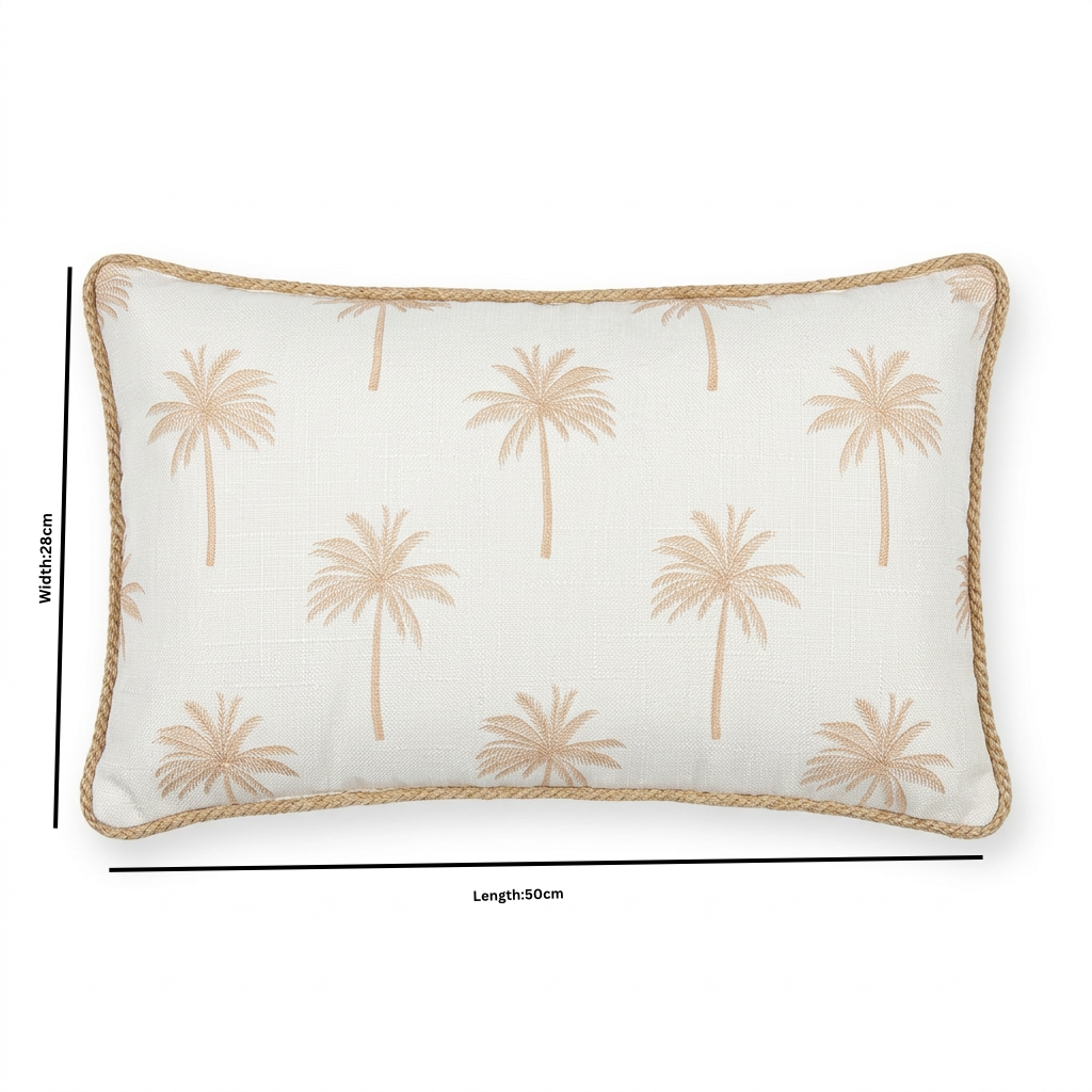 Rectangular Palm Tree Cushion Ivory & Beige - 28×50cm