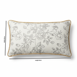 Rectangular Rose Print Cushion Ivory & Grey - 28×50cm