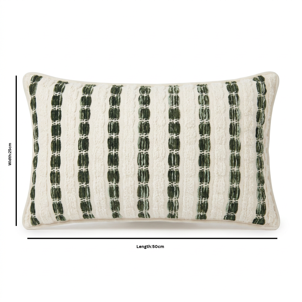 Rectangular Striped Cushion Cream & Dark Green – 25×50cm
