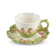 Luhpar Ceramic Cup & Saucer 300 ml – Ivory White & Green Strawberry Design

