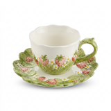 Luhpar Ceramic Cup & Saucer 300 ml – Ivory White & Green Strawberry Design

