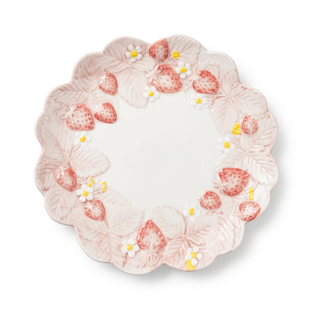 Luhpar Ceramic Plate 10 Inch – Blush Pink & White with Strawberry Design

