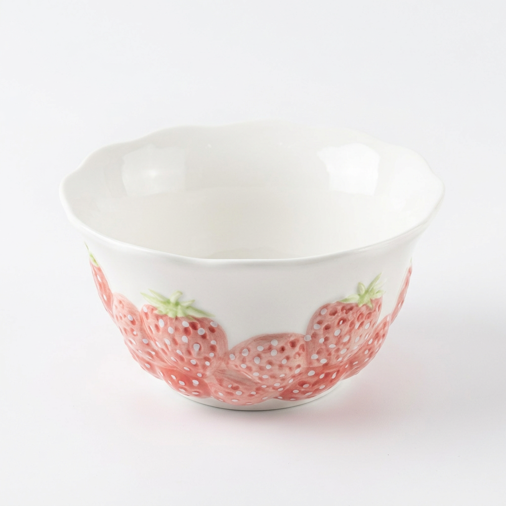 Luhpar Ceramic Strawberry Bowl 4.5 Inch – White & Pink with Green Accents

