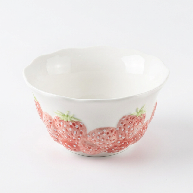 Luhpar Ceramic Strawberry Bowl 4.5 Inch – White & Pink with Green Accents

