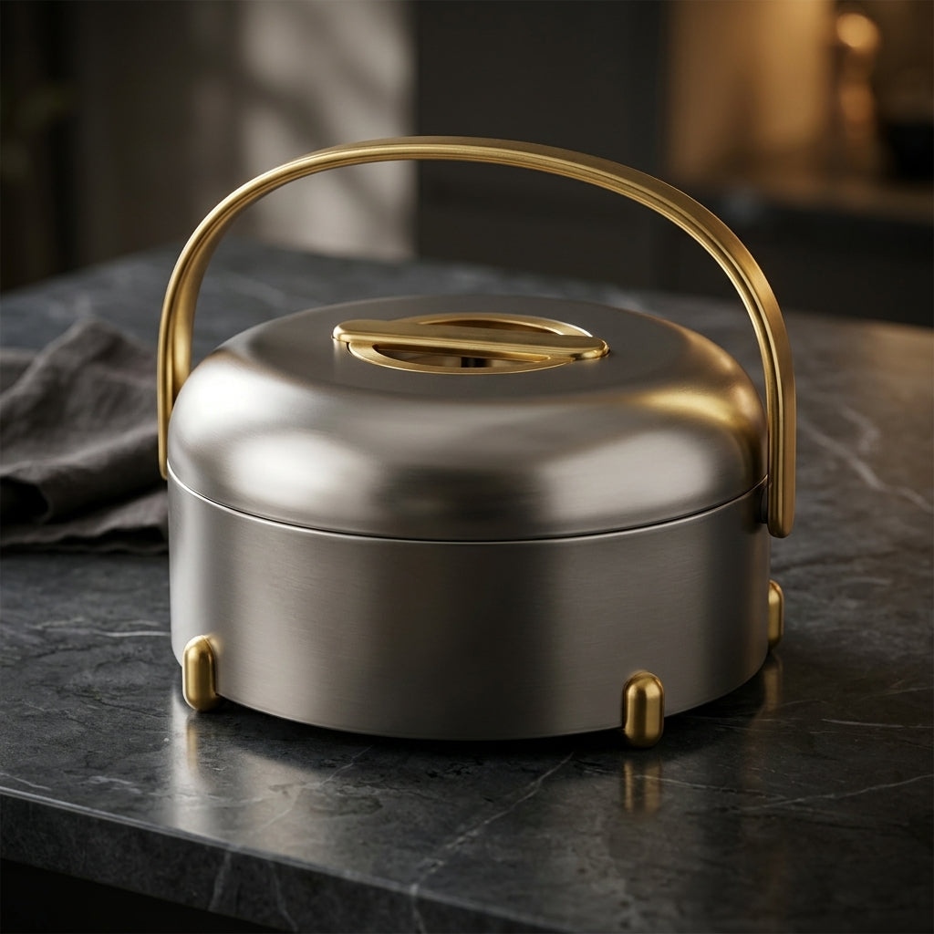 Almarjan 3-Piece Hot Pot Set – 2.5, 3.5 & 4.5 Litres – Matt Nickel with Matt Gold