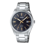 Casio MTP-1302D-1A2V men's stainless steel analog watch with a black dial.