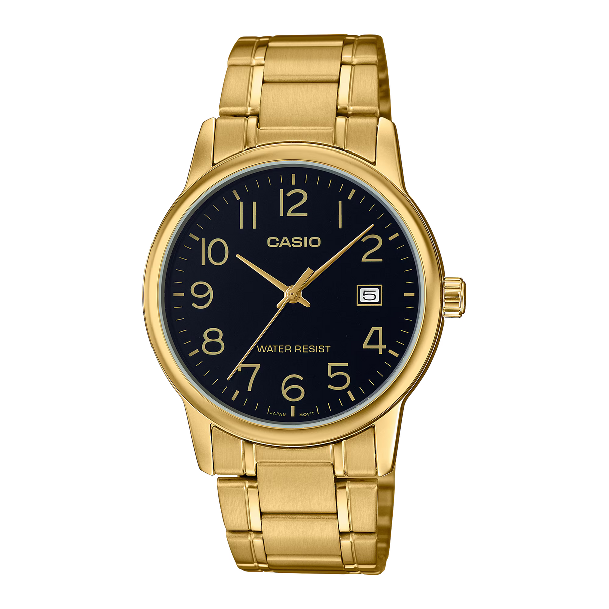 Casio MTP-V002G-1B Men's Standard Stainless Steel Gold Tone Black Easy Reader Dial Analog Watch