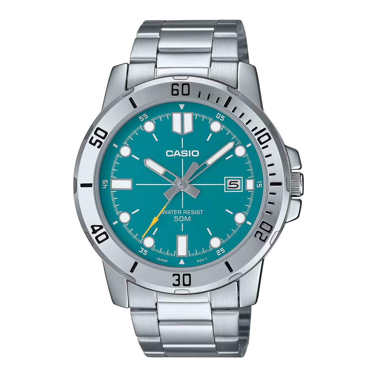 Casio MTP-VD01D-3E2VUDF Standard Analog Watch With A Stainless Steel Band And A Green (Teal/Blue) dial