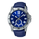 Casio Enticer MTP-VD200L-2BUDF Multi-Hand Day Date Analog Blue Dial Leather Strap Men's Watch