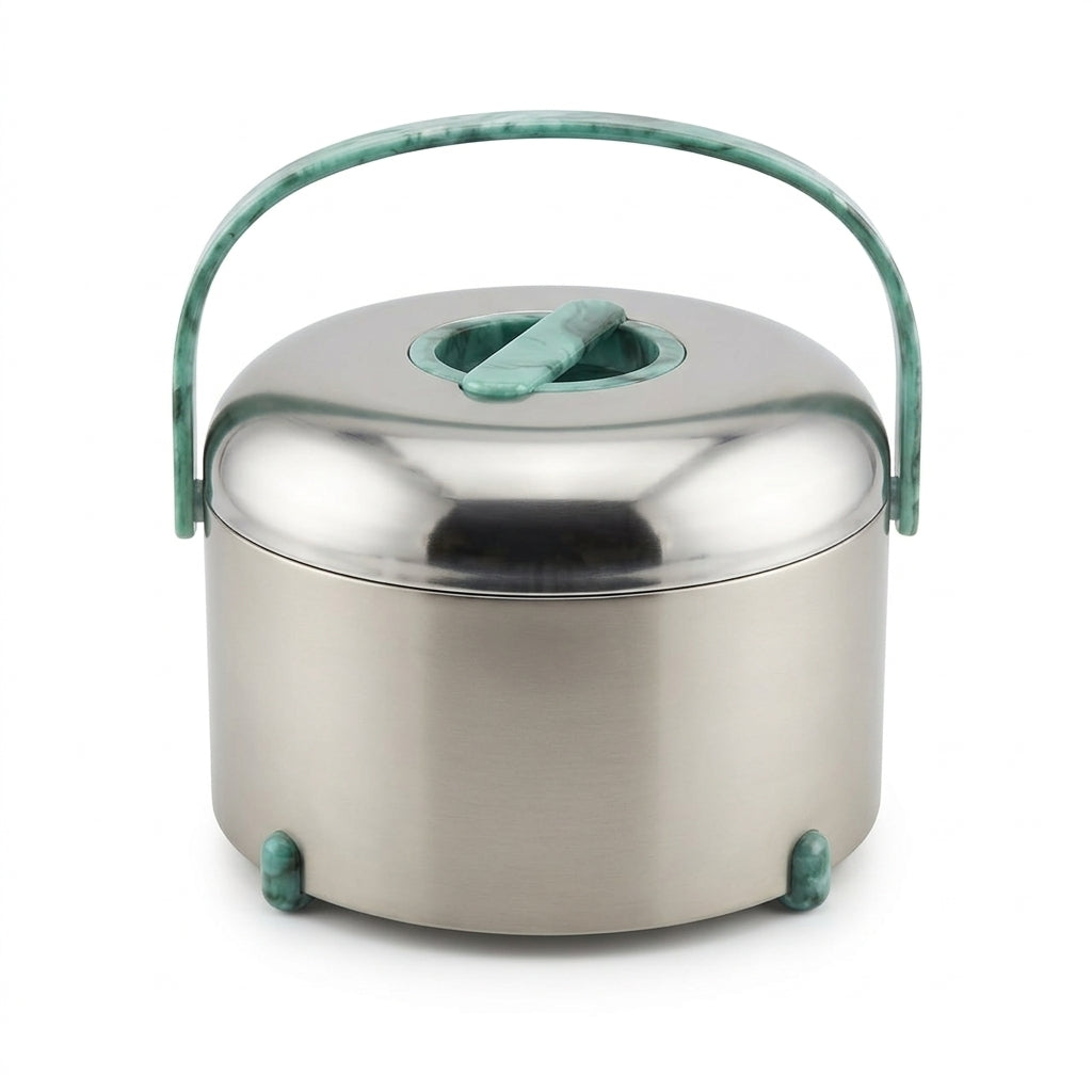 Almarjan 3-Piece Hot Pot Set, 2.5, 3.5 & 4.5 Litres – Matte Nickel with Tiffany Marble