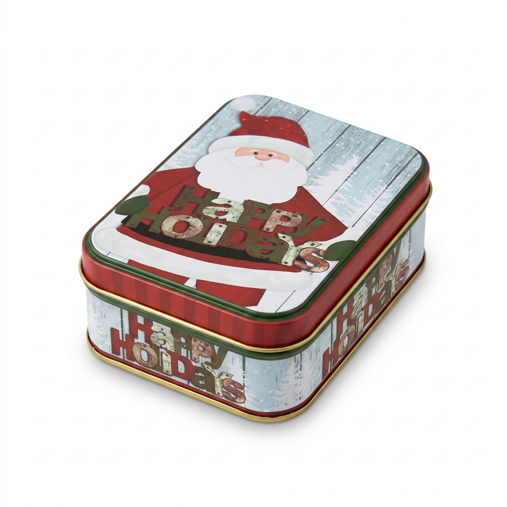 Metal Christmas Candy Box with Santa Design - 12×8cm