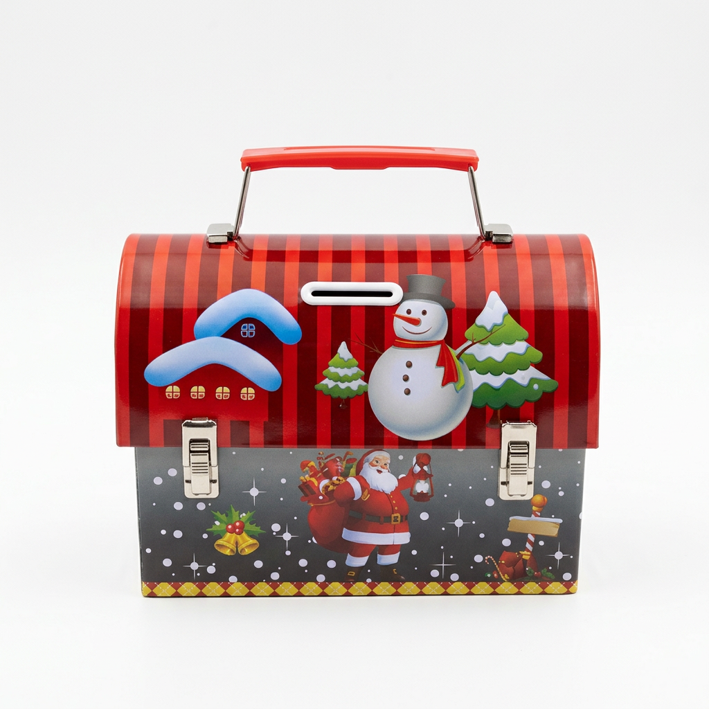 Metal Christmas Coin Box with Handle - 16×13cm