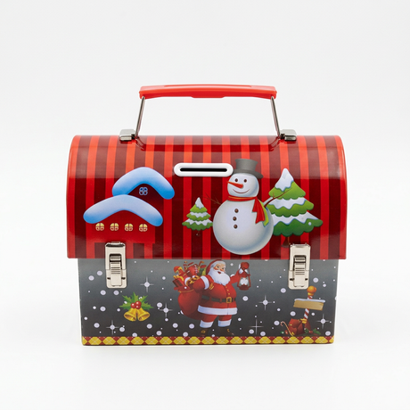Metal Christmas Coin Box with Handle - 16×13cm