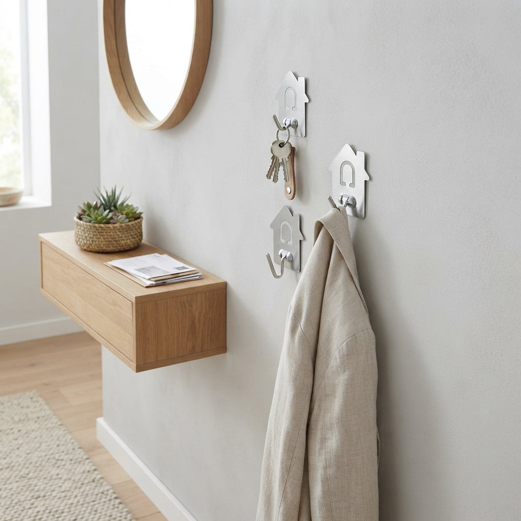 Kitchenmark Stainless Steel House-Shaped Multi Hooks, Silver, 3-Piece Set