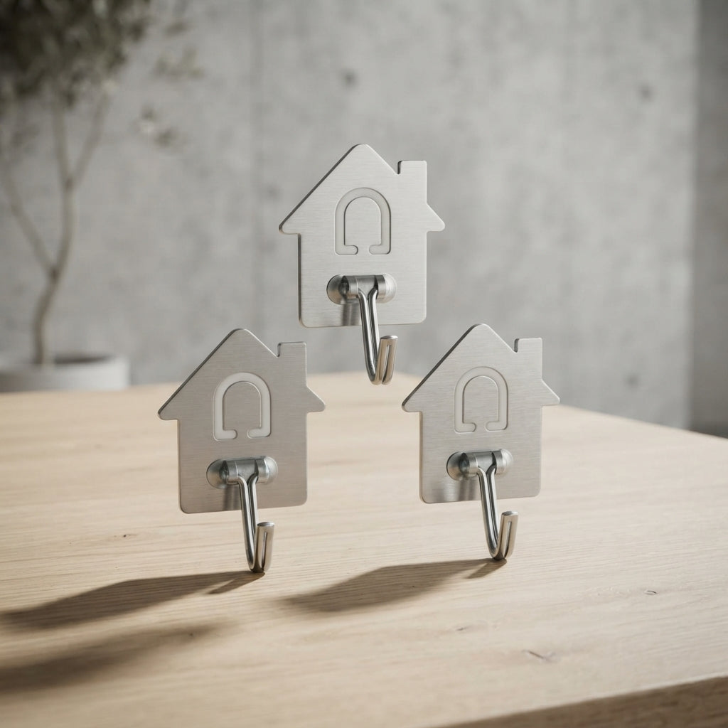 Kitchenmark Stainless Steel House-Shaped Multi Hooks, Silver, 3-Piece Set