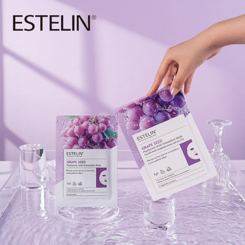 Estelin Grape Seed Hyaluronic Acid Antioxidant Face Mask – 10 Sheets