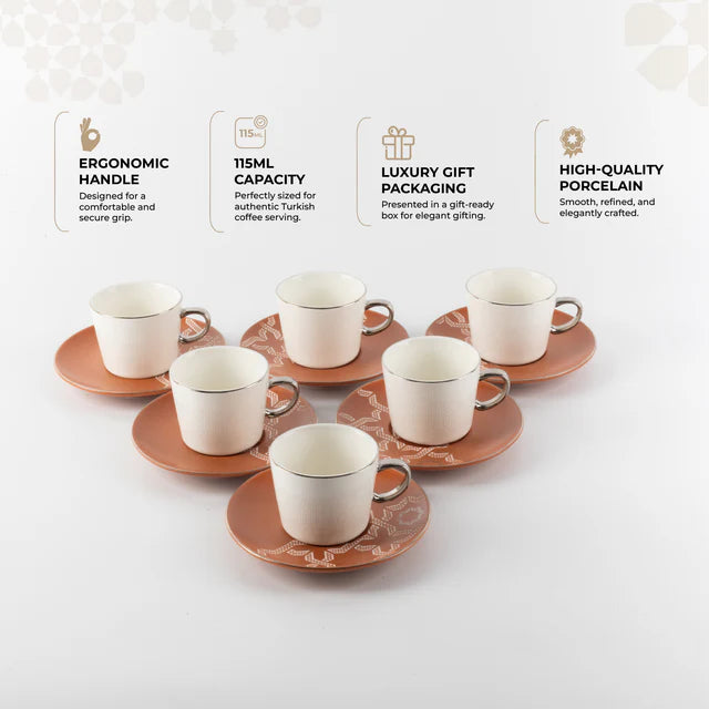 Otantik Octara - Espresso/Turkish Coffee Set (12-Pc) - Orange & Silver -115ml