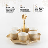 Otantik Octara - Arabic Coffee Cups With Holder - Porcelain- Ivory & Gold