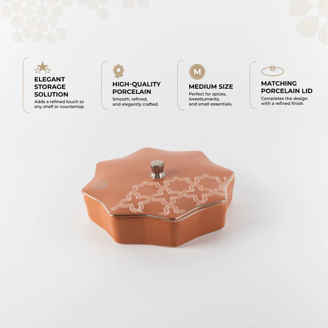 Otantik Octara - Medium Decorative Canister - Porcelain - Orange & Silver - 7"*2"
