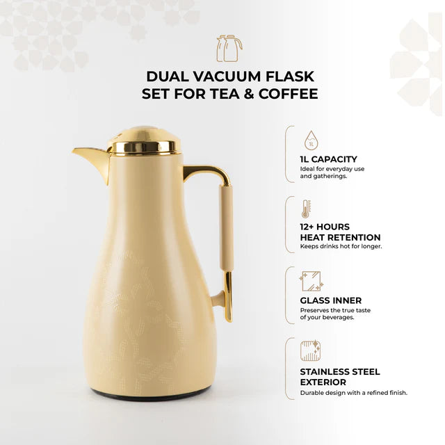 Otantik Octara - Vacuum Flask / Thermos (Set of 2)- Ivory & Gold