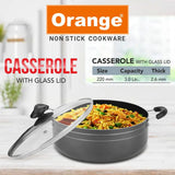 ORANGE Non-Stick Casserole with Glass Lid 22cm