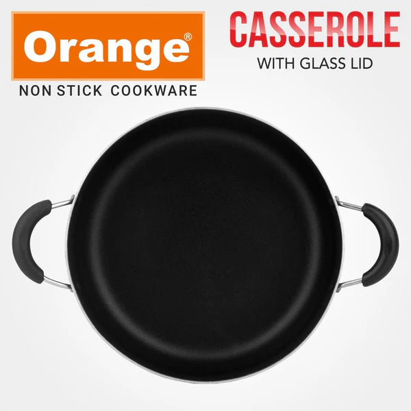 ORANGE Non-Stick Casserole with Glass Lid 22cm