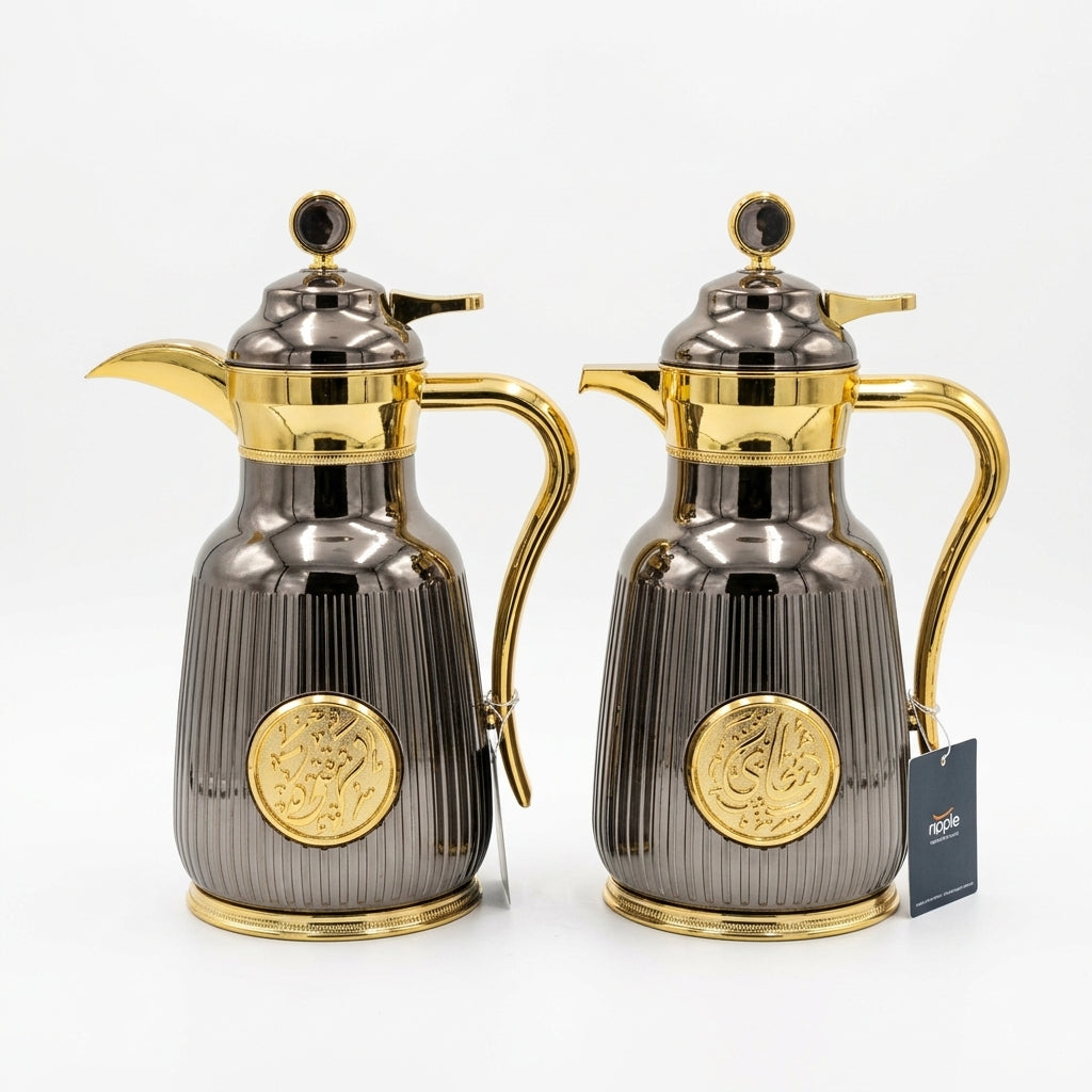 Ripple Vacuum Flask Set, 2 × 1 Litre, Nickel Black with Gold
