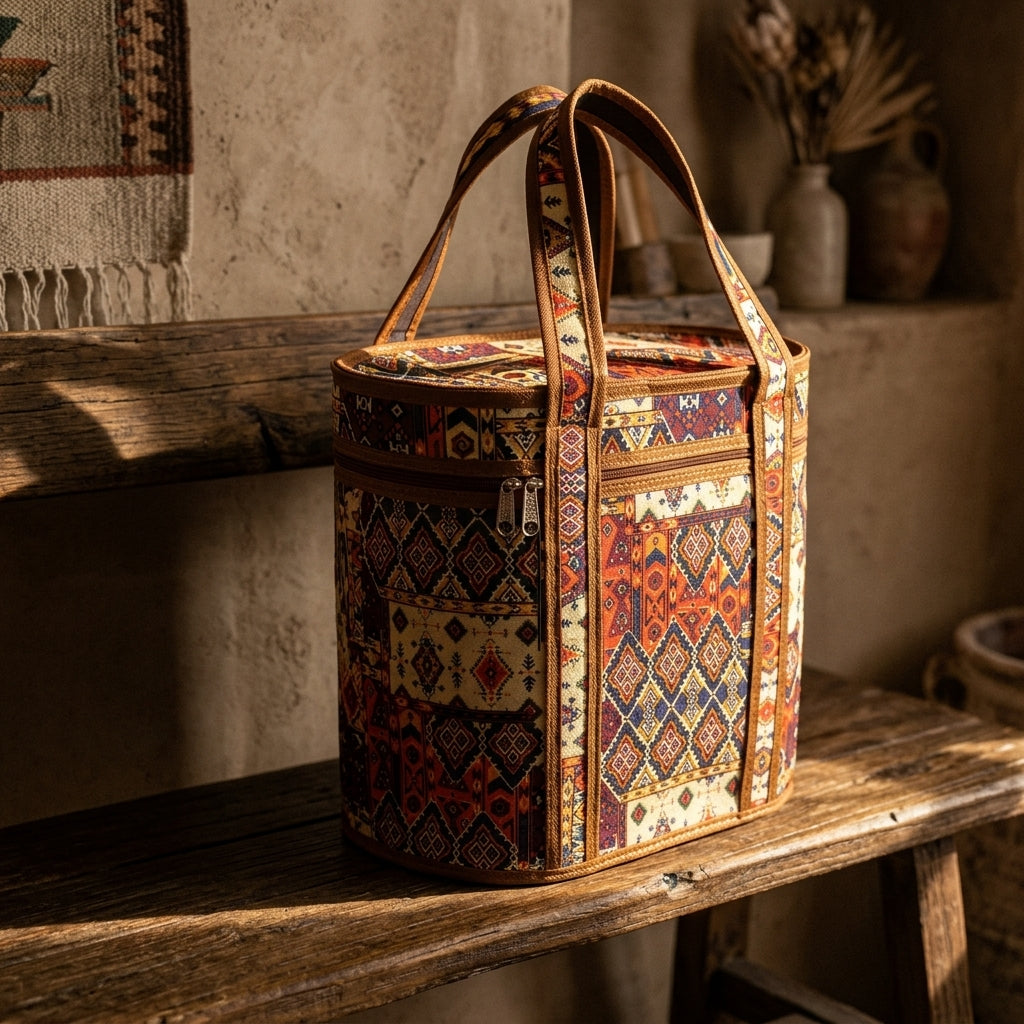Zip-Up Carry Bag with Twin Handles – Geometric Print, 30 × 17 × 33 cm