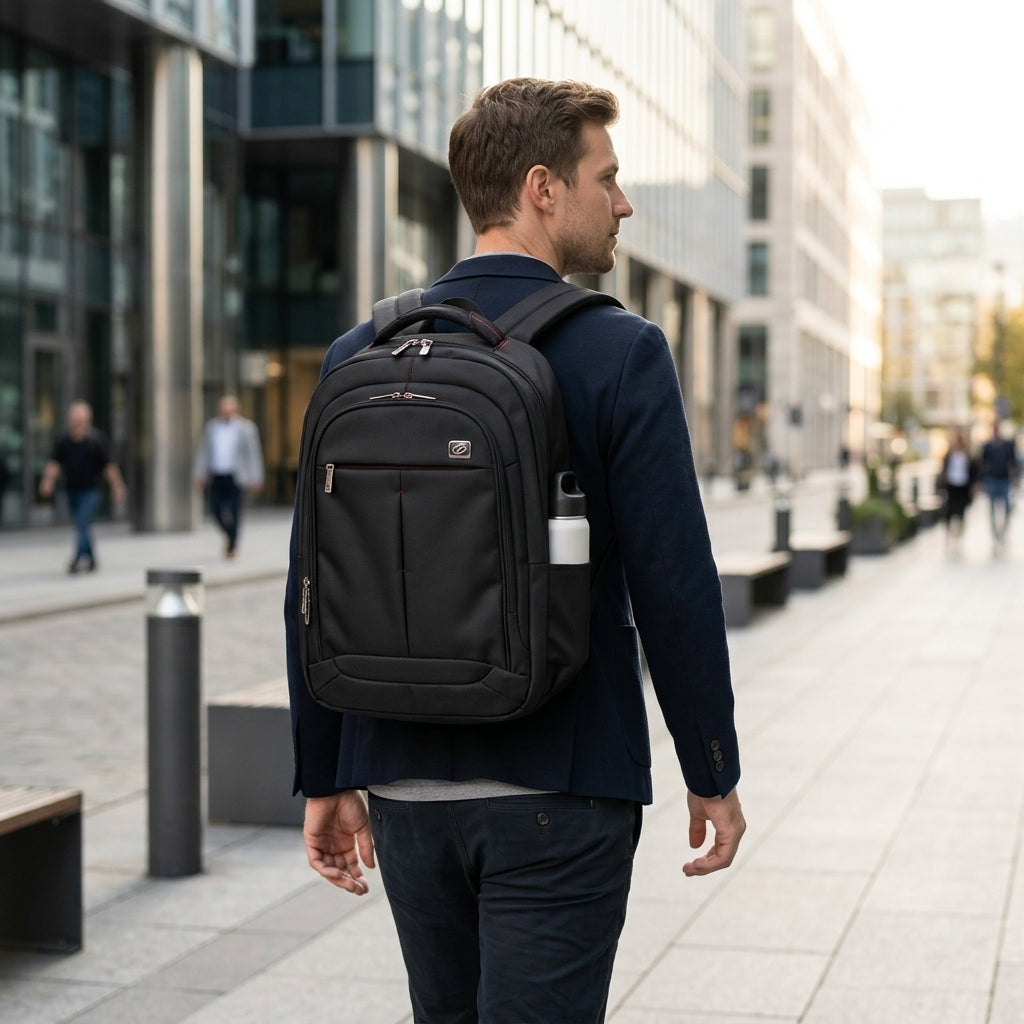 LuckySky 20inch Trolley School Bag – Black – Wheeled Backpack with Retractable Handle
