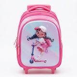 Kanari 3-Piece Trolley School Bag Set 16 Inch – Scooter Girl Print – Pink (Trolley Bag + Lunch Bag + Pencil Pouch)