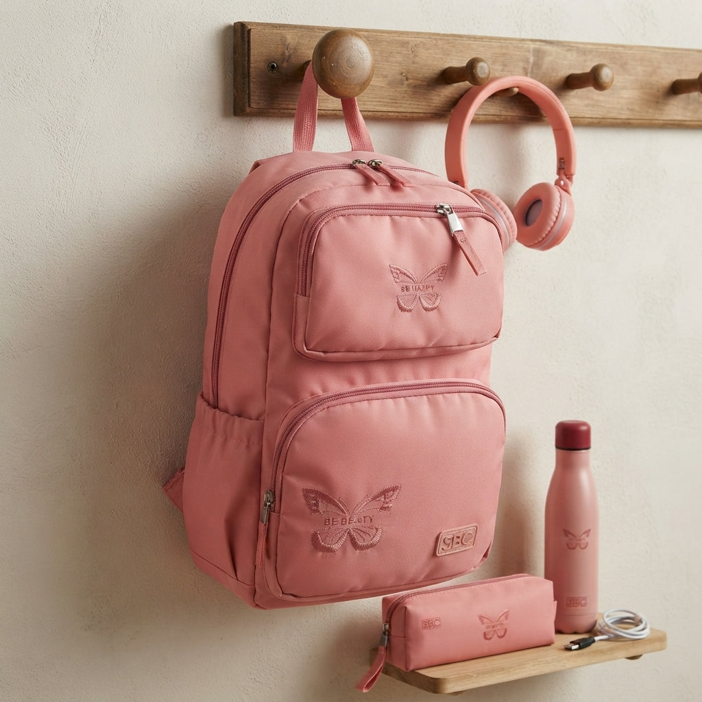 SBC 16" Butterfly "Be Happy" 4-in-1 School & Lifestyle Gift Set – Pink